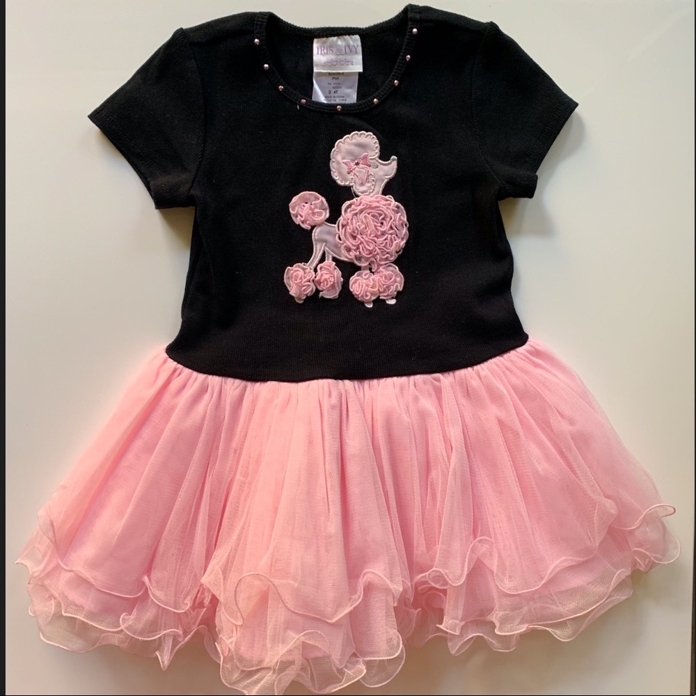 Pink and black poodle dress girls